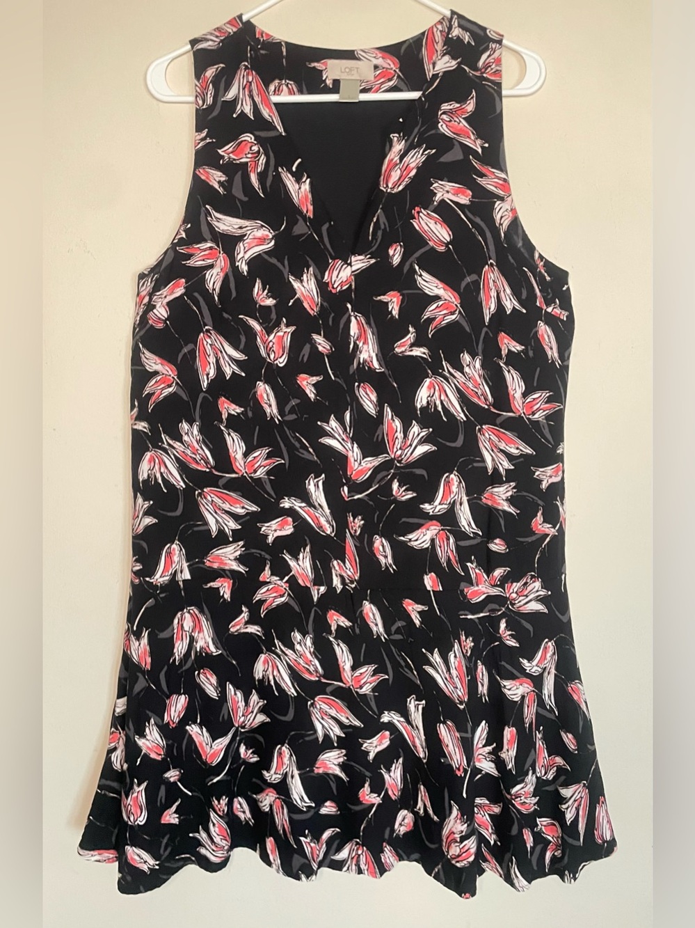 Loft Outlet Floral Sleeveless Black and Coral  Dress